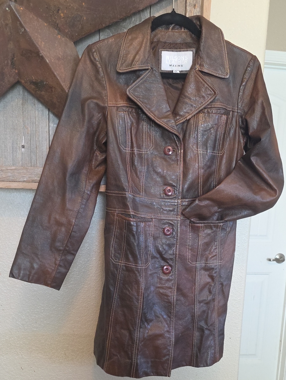 Wilsons Leather Dark Brown Long Leather Jacket